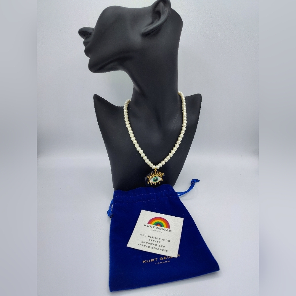 Kurt Geiger Pearl Evil Eye Necklace ✨  Statement NWT, Dusty & Unbranded Earrings